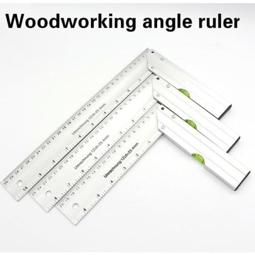 200/250/300 mm 90 Degree Thickening Angle Ruler Aluminum Alloy Square Marking Gauge Protractor With Bubble Level Measuring Tools
