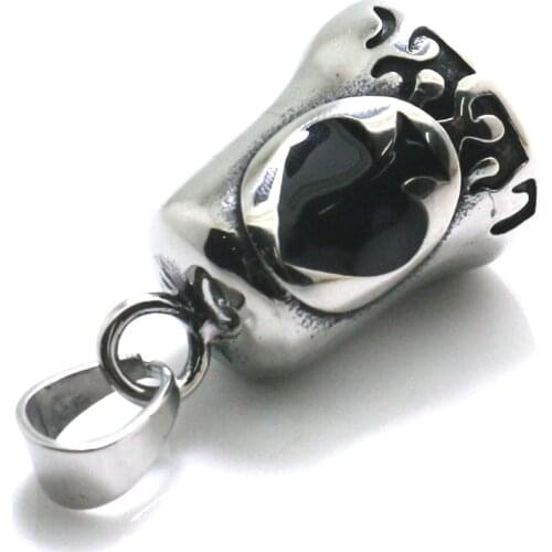 Unisex 316L Stainless Steel Flaming Black Oil Poker Spades Lucky Bell Pendant