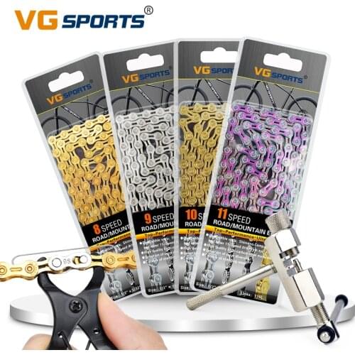 VG Sports 8 9 10 11 Speed Bicycle Chain Half/Full Hollow 116L Mountain Road Bike Chain +Chain Quick Link Tool + Cutter Tool Set