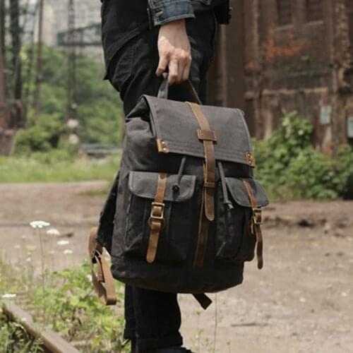 Vintage waxed canvas laptop bags for men camping hiking backpacks Tactical backpack leisure school mochila