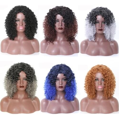 Vunshina Deep Wave Synthetic Wig Blonde Grey Blue Ombre Curly Short Pixie Natural Fake Hair Colored Wigs For Black Women Cosplay