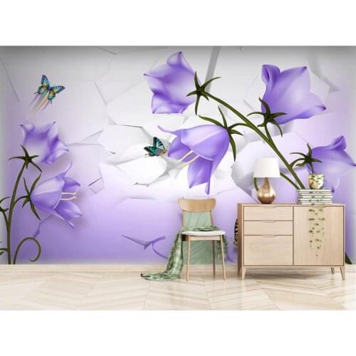 WDBH Custom photo 3d wallpaper Beauty fantasy purple flower butterfly living room decor 3d wall murals wallpaper for walls 3 d