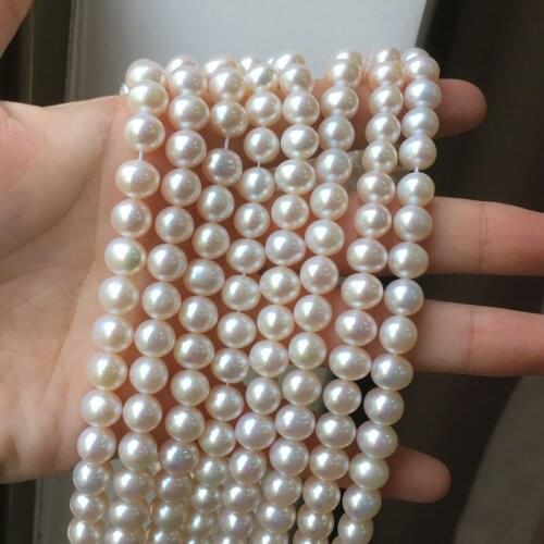 Loose Pearl Strand Pearl Necklaces Round Shape Beads with Size 8-9mm Perfect Luster for DIY Jewelry