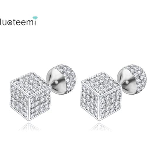 LUOTEEMI New Cute Double Sided Stud Earrings for Women Micro CZ Stones Boucle D'oreille Brincos Pendientes Femme Jewelry Bijoux