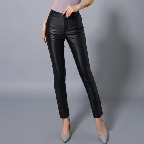 Winter Women Slim Fit Pencil Pants Fleece Lining Office Ladies Long Trousers Female Sexy Skinny Sheepskin Genuine Leather Pants