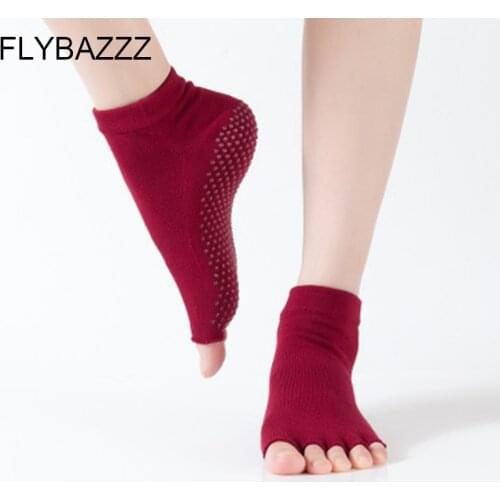 Women Professional Non-Slip Half Toe Yoga Socks Ladies Massage Sport Socks Half-fingers Cotton Warm Exercise Running Dance Sock