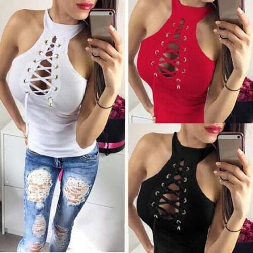 2020 womens Tops Fashion Solid Color Sexy Sleeveless Loose Top Lace T Shirt Casual Hollow Female All Matching T Shirt