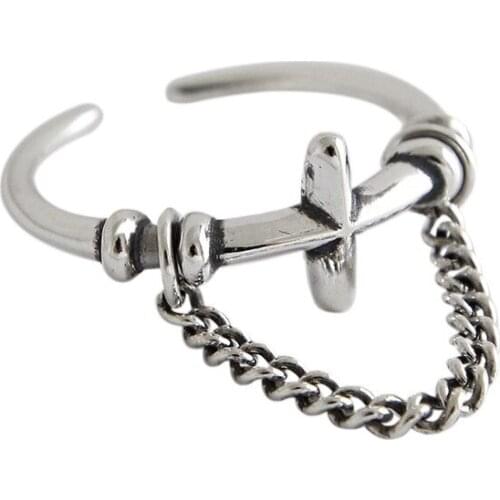 Korean Charm rings for women,S925 Sterling Silver Vintage Corss Chain tassel Ring,opening sieze,fine jewelry party lady gifts