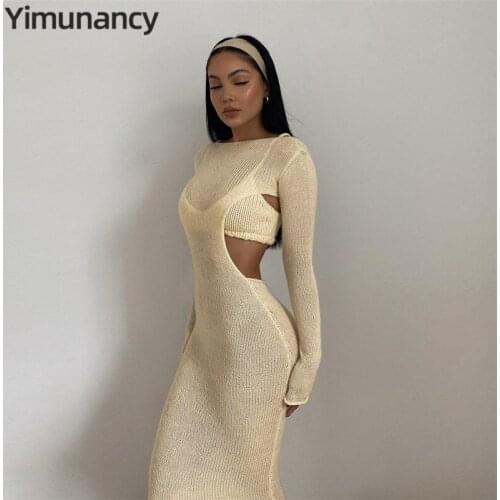 2-Piece Bodycon Dress Women O Neck Sexy Dress 2021 Autumn Ladies Causal Dress Vestidos Robe