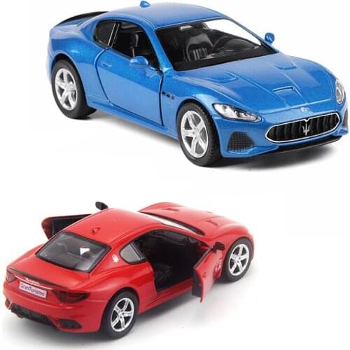 1:36 Scale GT Sports Car Diecast Car Model Toy With 2 Doors Open Pull Back Blue Red For Kids Birthday Gift Collection V006