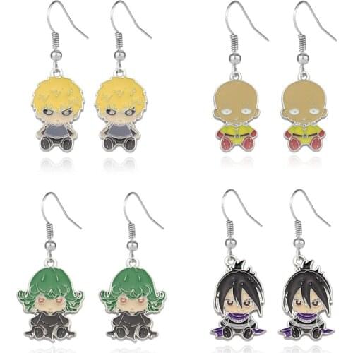 1 Pair Cute Anime One Punch Man Alloy Drop Earrings Senritsu No Tatsumaki Genos Men Women Pendant Earrings Cosplay Figure Toys
