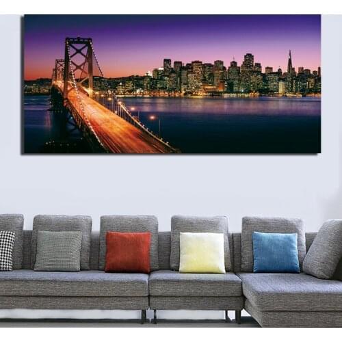1 pieces Night city bridge Canvas Painting HD Printed Canvas Art Wall Pictures For Living Room Home Decor framed FA394