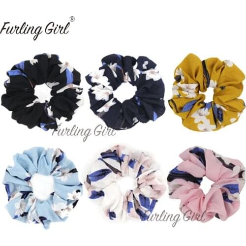 Furling Girl 1PC Rhododendron Printing Hair Scrunchies Azaleas Floral Elastic Hair Bands Hair Ponytail Holder Rope for Women