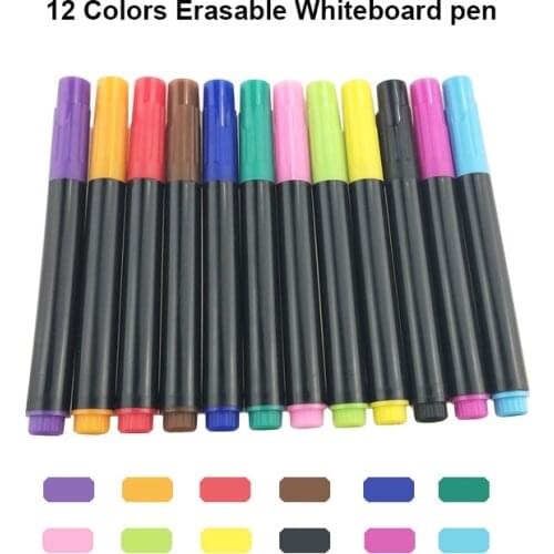 12 Colors Colorful Black School Classroom Whiteboard Pen White Board Erasable Liquid Chalk Water Soluble Marker Student Drawing