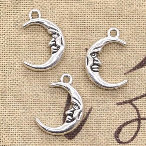 15pcs Charms Moon Face 21x15mm Antique Bronze Silver Color Pendants Making DIY Handmade Tibetan Bronze Silver Color Jewelry