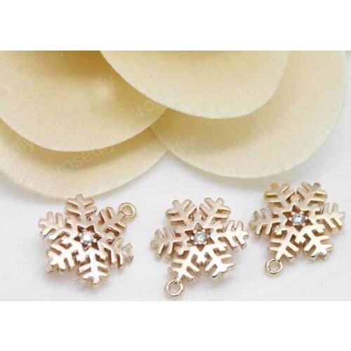 4PCS 12x15MM 24K Champagne Gold Color Plated Brass with Zircon Snowflake Charms Pendants High Quality Diy Jewelry Accessories