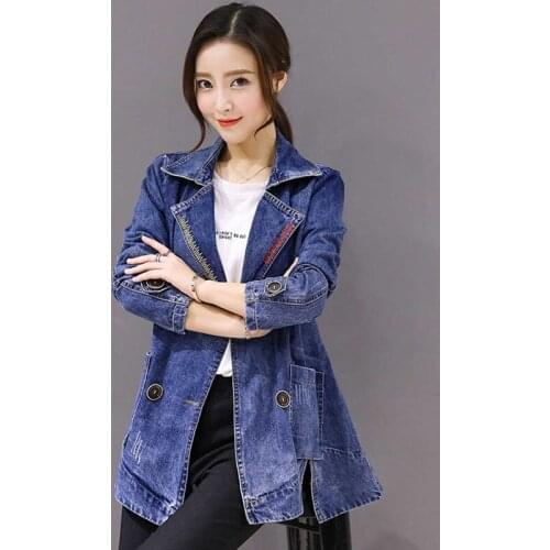 2019 Spring Autumn New Denim Womens Large Size 4XL Long Section Loose Fashion Wild Windbreaker Jeanst Rench Coat Female C89