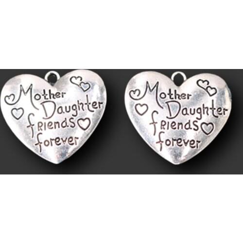 6pcs Silver Plated Mother and Daughter Love Friends Forever Charm Large Hearts Metal Pendants DIY Charms Jewelry Crafts Making