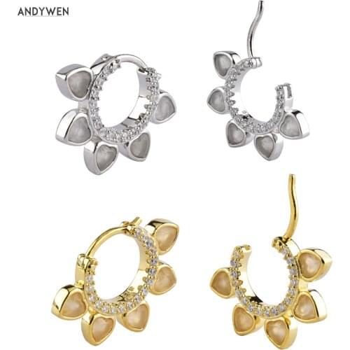ANDYWEN New 925 Sterling Silver Good Middle Hoops Huggies Earring Loops Clips 2019 Fashionable Design Crystal Ring Earring