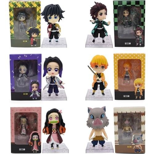 10cm Demon Slayer Anime Figure Kamado Tanjirou Kamado Nezuko Agatsuma Zenitsu Hashibira Inosuke PVC Model Toys Collectible Gifts