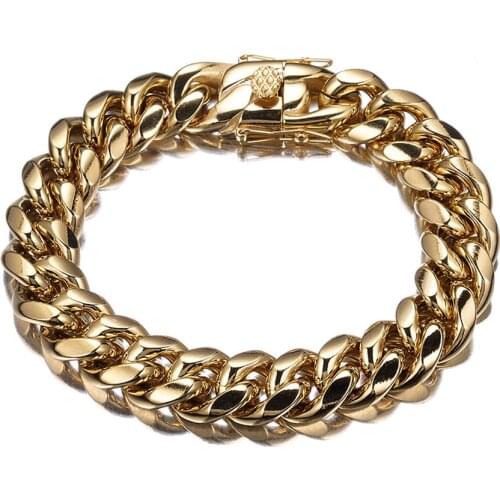7-10 Inch 316L Stainless Steel Cuban Miami Chain Bracelet Big Heavy Gold Round Link Chain for Men Hip Hop Rock jewelry