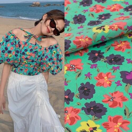 Floral On Green Reactive Dyeing Cotton Fabric For Shirt Tissus Au MÈTre Telas Algodon Estampadas Tissu Ткань Для Шитья Sewing
