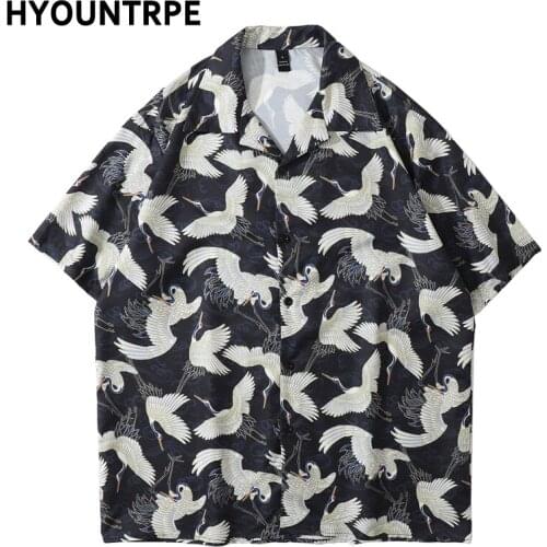 Hip Hop Japanese Style Print Hawaiian Shirt Casual Beach Loose Short Sleeve Vintage Aloha Shirts Harajuku Streetwear Mens Shirts