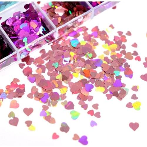 Holographic Glitter Love Heart Shape Epoxy Resin Filling Sequins Paillette Slime Pigment Jewelry Making Flake Decoration R58E