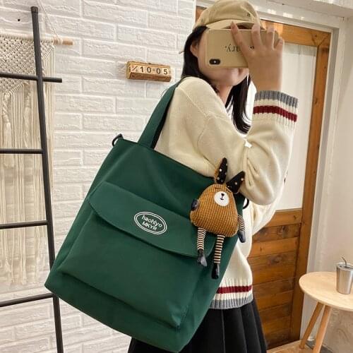 PURFAY Canvas Capacity Women Shoulder Bag Flip Pocket Cotton Tote Shopper Bag Reusable Travelling bag Cloth Messenger Bag