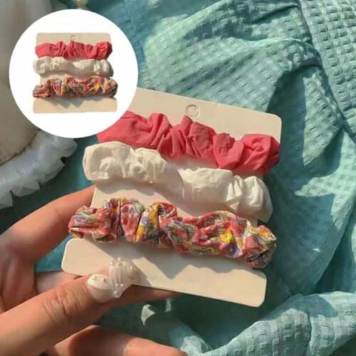 3Pcs/Set Beautiful Floral Print Rubber Comfortable Chiffon Floral Print Ponytail Holders Ponytail Holders for Daily Wear