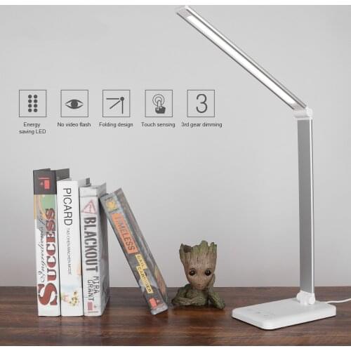 52 LEDs Table Lamp Dimmable Bedside Desk Lamp With USB Charging Port Touch Control 6W 3 Light Colors 1-Hour Auto Timer Aluminum