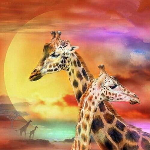 Mosaic diamond embroidery Giraffes & Sunset home decoration gift square round 5D diy diamond painting cross stitch kitsZP-2058