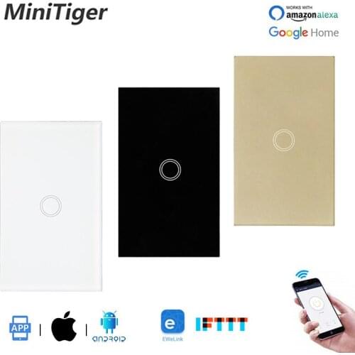 Minitiger 1 Gang 1 Way Glass Panel Touch WIFI Switch Smart Home Automation Wireless Wall Switch Ewelink APP Null and Fire Line