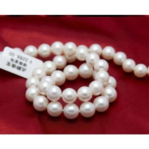 Natural freshwater pearl necklace round 9-10mm light white Mothers girl friend gift 18inch