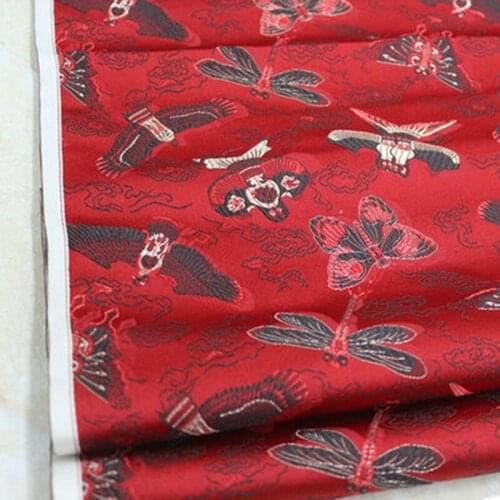 NCF180 Red Dragonfly Silk Jacquard Satin Fabric Garment Chinese Style Fabric For Chinese Cheongsam Costume Fabric For Sew