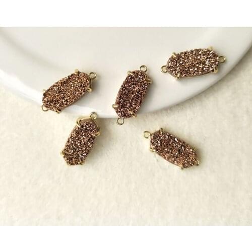 5pcs Gold color oval Natural Agat e Druzy Geode Pendant charm Connector Double Bails DIY Making Bracelet necklace Jewelry CT73