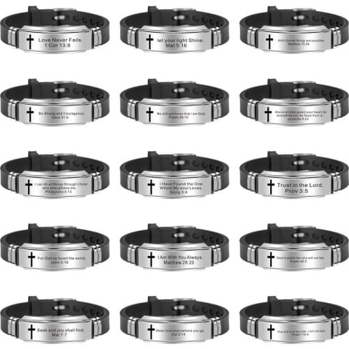 Religious Cross Jesus Scripture Quote Christian Bible Verse Inspiring Faith Leather Bracelets For Men Personalize Gift