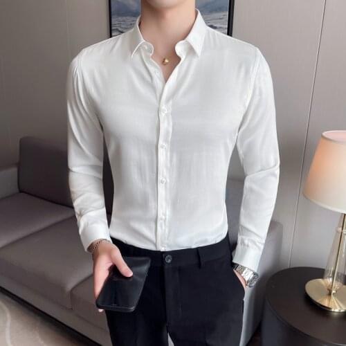 High Quality Men Shirt Business Casual Solid Color Long Sleeve Shirts Male Formal Office Dress Clothes Slim Social Chemise Homme