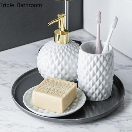 Sanitary ware five-piece wash set piece Nordic embossed ceramic mouthwash cup set bathroom toilet supplies hotel
