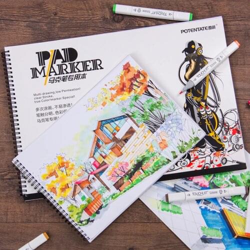 POTENTATE A5/A4 Spiral Marker Pad 120gsm 32 Sheet Sketch Notepad Books for Hand-Painting Book Supplies