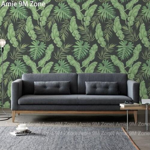 Dark green leaf palm leaves pattern for living room wall decor fabric material in customers wall size to order vintage fashion