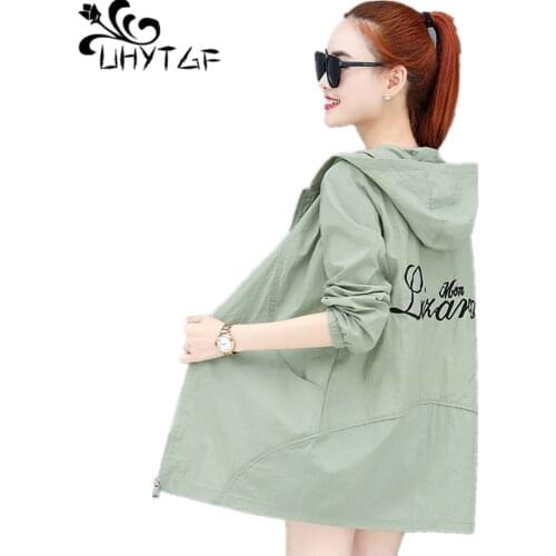 UHYTGF Summer Sun Protection Clothing Fashion Embroidered Womens Jacket Hooded Anti-UV Breathable Thin Plus Size Tops Coat 1391
