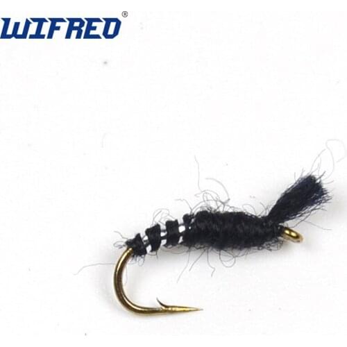 Wifreo 10pcs #14 Black Buzzer Fly Silver Rib Trout Fishing Nymph Flys