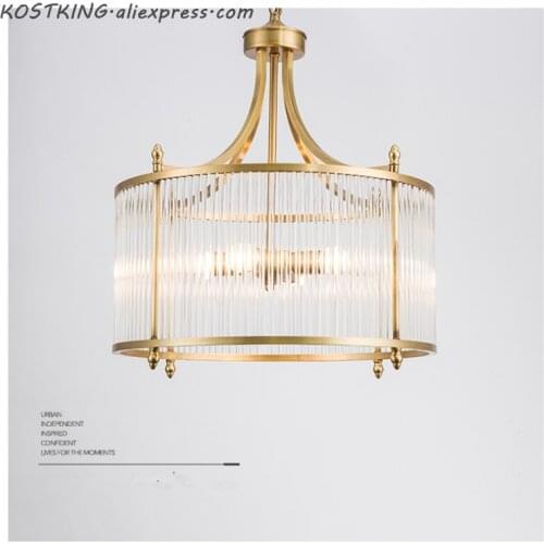 KOSTKING American Modern Deco Copper Led E14 Chandelier Lustre K9 Crystal Round Led Hanging Lamp Luxury Lighting Fixtures