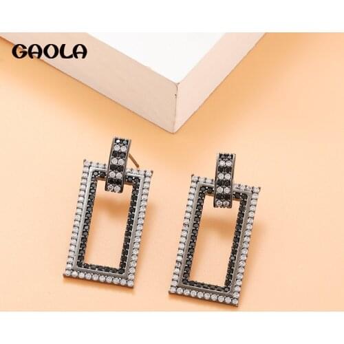 GAOLA 2020 New Geometric Square Female Hollow Black and White Contrast Color Personality Zircon Earrings GLE9600