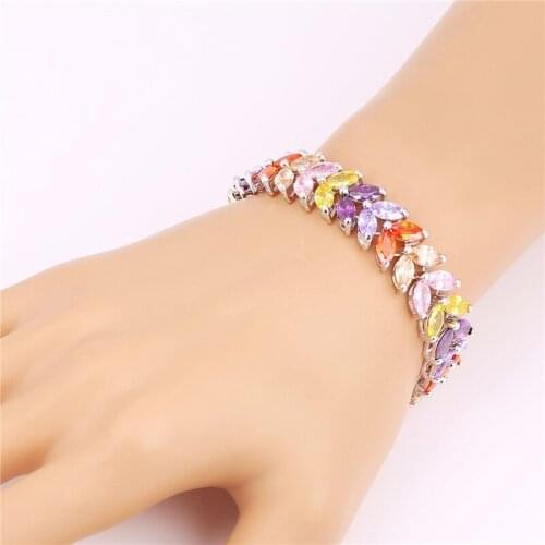 Leaf plant Accessories Crystal Bracelets Colorful Cubic Zirconia Jewelry New Trendy Sweet Charm Grains Bracelets For Woman H099