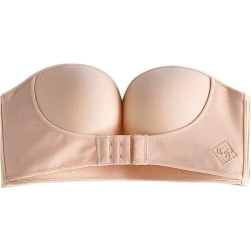 Ladies Sexy Push Up Bra Women Fashion Front Closure Strapless Bras Simple Solid Color Seamless Bralette For Female Bc Cup
