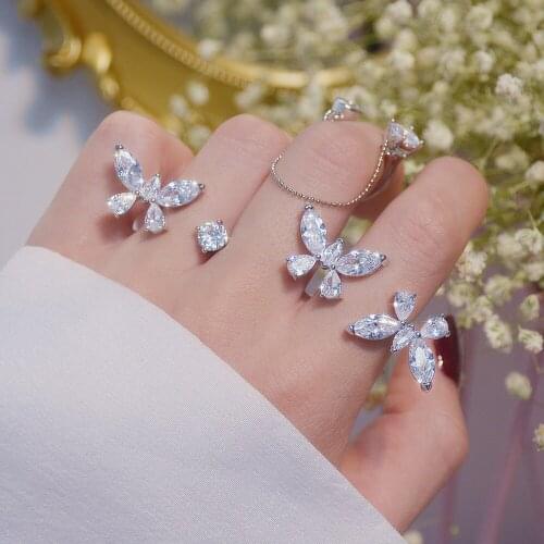 JUWANG Hot Design Elegant Butterfly Open Ring for Women Adjustable 4 styles Creative Bling Transparent Cubic Zircon Bague Gift