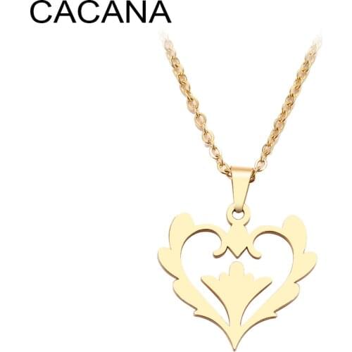 CACANA Stainless Steel Necklace For Women Flower Heart Hollw Choker Pendant Necklace Engagement Jewelry