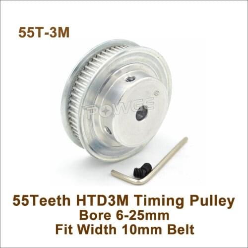 POWGE 55 Teeth 3M Timing Pulley Bore 6-25mm Fit W=10mm 3M Synchronous Belt 55T 55Teeth HTD3M Timing Belt Gear CNC